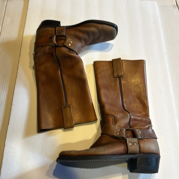 Camel brown heeled leather cowboy western boots with new soles had pull tabs - Picture 2 of 15